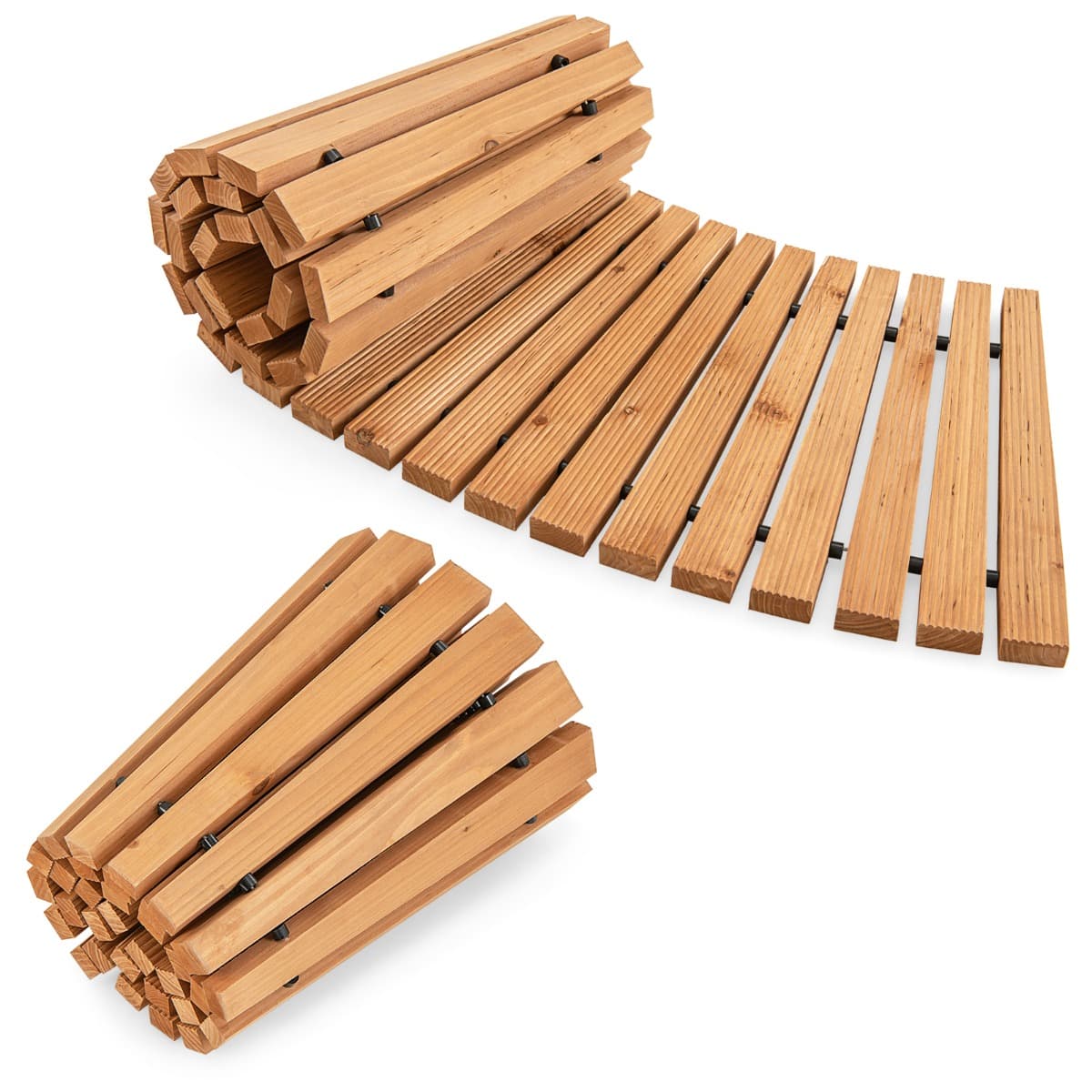 CostwayAllée Courbée de Jardin en Bois de Sapin Promenade avec Surface Antidérapante Fils Métalliques avec Gaine en Plastique 216 x 53 cm Naturel