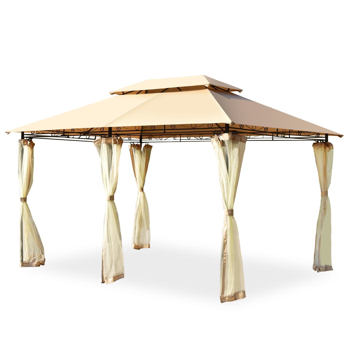 CostwayTonnelle de Jardin Pergola avec Moustiquaires Amovibles 3,9 x 2,9 x 2,7 M (L x l x H) Tente de Réception Café