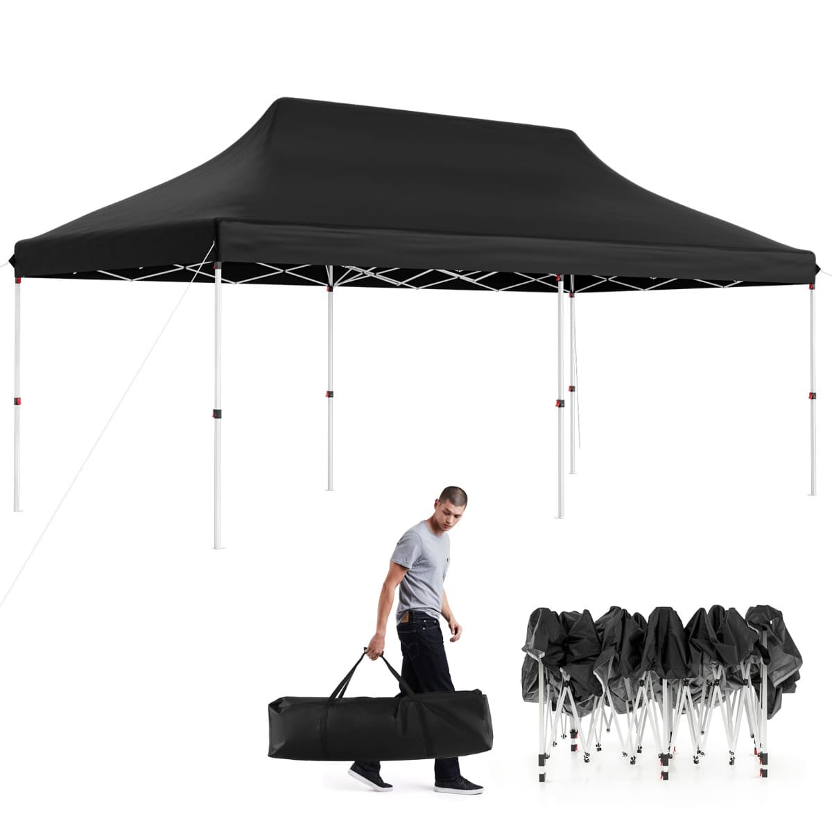 CostwayTente Escamotable 300 x 600 Cm Tente de Fête Pliante Étanche avec Sac de Transport Protection Solaire Tonnelle Extérieure Robuste pour Patio