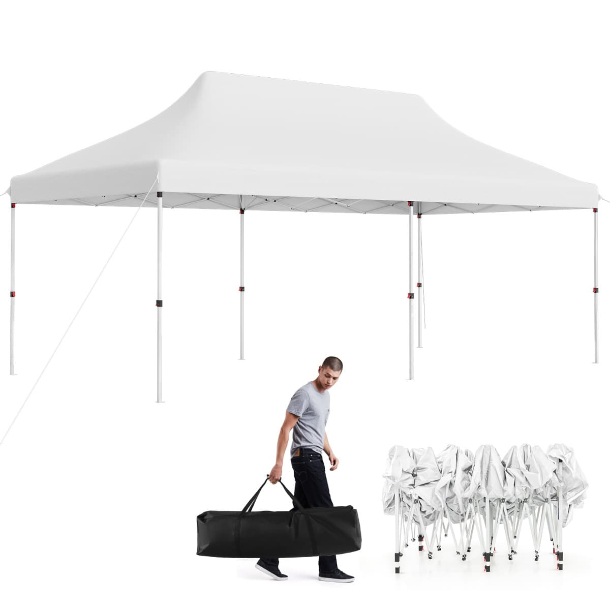 CostwayTente Escamotable 300 x 600 Cm Tente de Fête Pliante Étanche avec Sac de Transport Protection Solaire Tonnelle Extérieure Robuste pour Patio