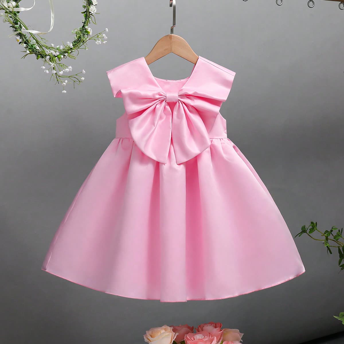 Robe de soirée pour fille à fleurs avec écharpe papillon élégante de couleur unie pour le mariage, style journal intime de jeune fille