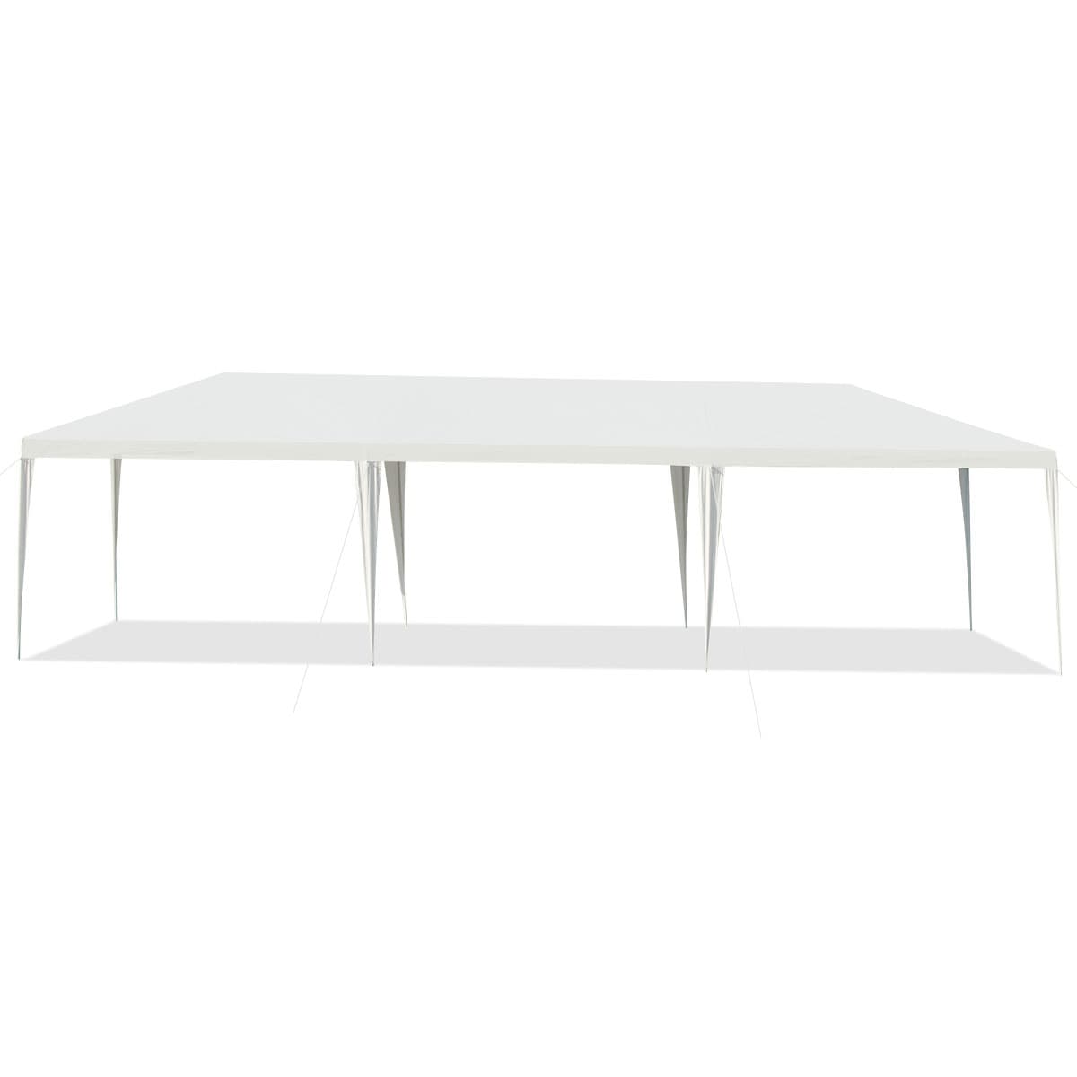 CostwayTonnelle de Jardin Pliant 3 x 9 m Tente de Réception Imperméable Tube Métal 8 Cordes à Vent et 16 Piquets pour Fêtes Mariage Blanc